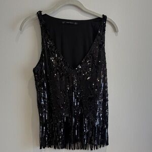 Zara Black Sequin Fringe Camisole